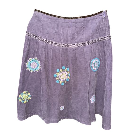 Boden Embroidered Pinwale Dusty Purple Skirt A Line Corduroy Flowers 10 R Fairy - Picture 4 of 9